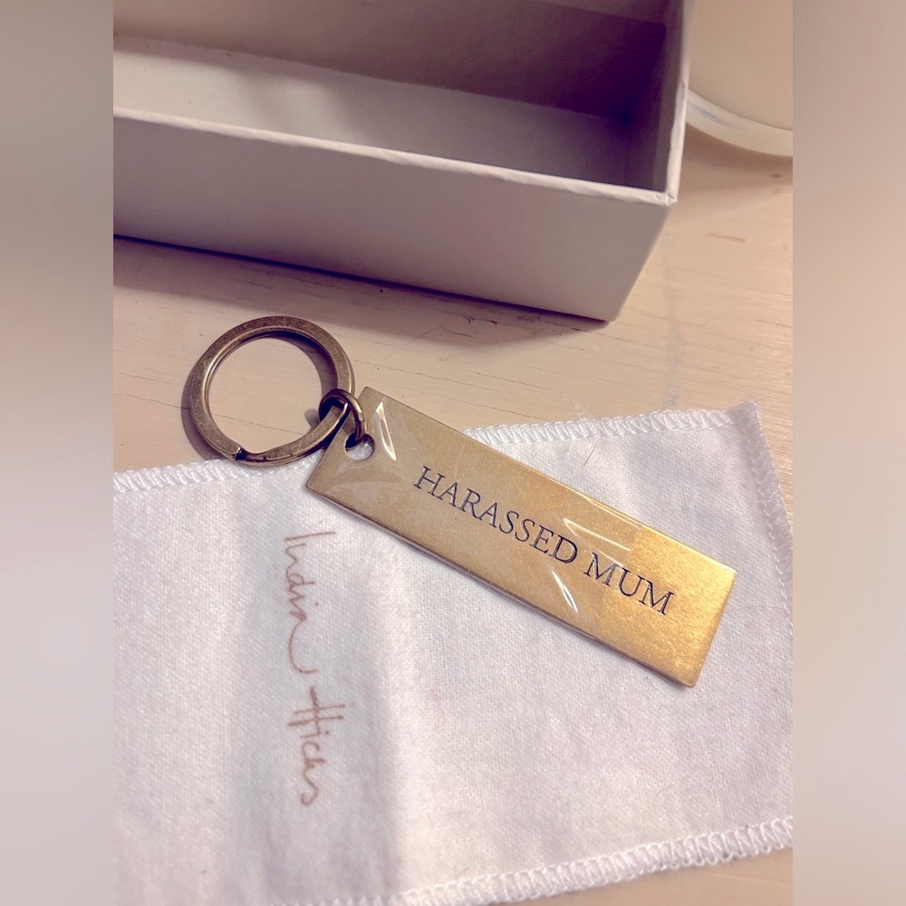India Hicks brass Keychain with 'Harassed Mum' Engraving